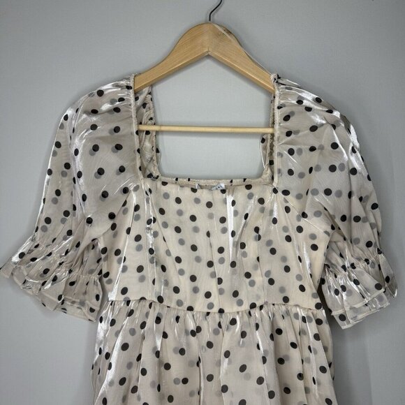 English Factory Organza Polka Dot Tiered Mini Dress Babydoll A-Line Small Ruffle - Picture 3 of 8